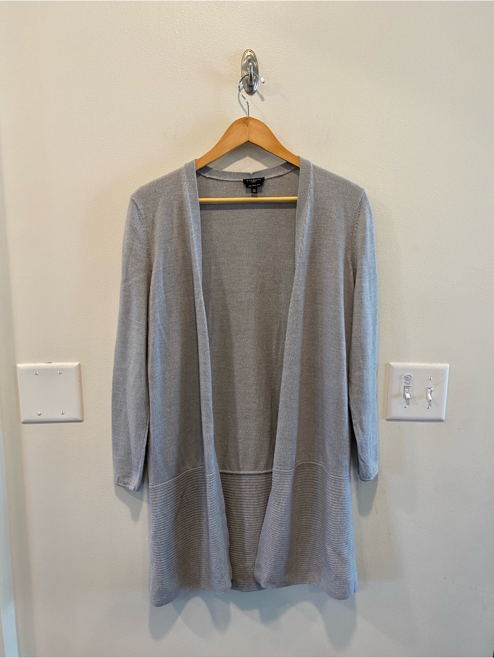 Talbots pure Merino wool open front cardigan sweater women’s petite medium gray